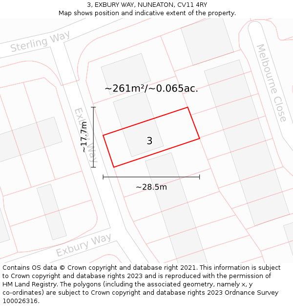 3, EXBURY WAY, NUNEATON, CV11 4RY: Plot and title map