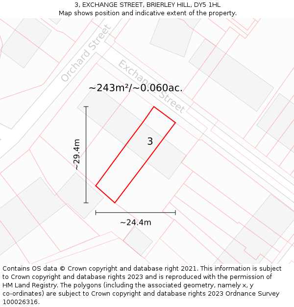 3, EXCHANGE STREET, BRIERLEY HILL, DY5 1HL: Plot and title map