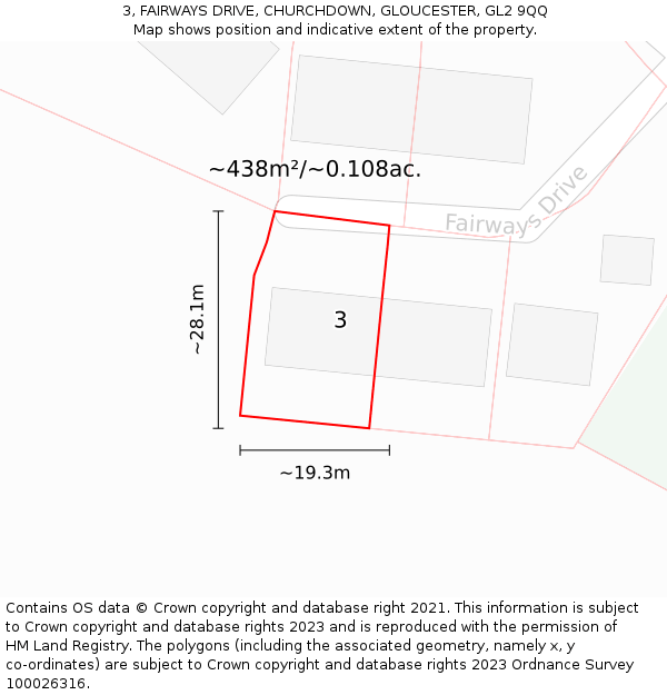 3, FAIRWAYS DRIVE, CHURCHDOWN, GLOUCESTER, GL2 9QQ: Plot and title map