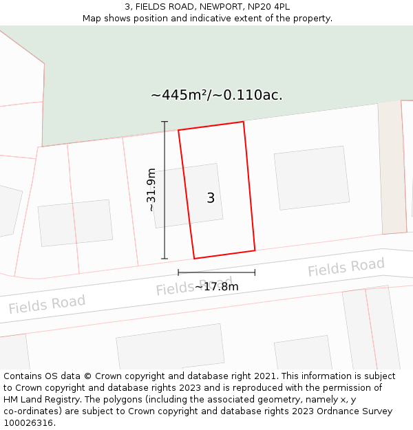 3, FIELDS ROAD, NEWPORT, NP20 4PL: Plot and title map
