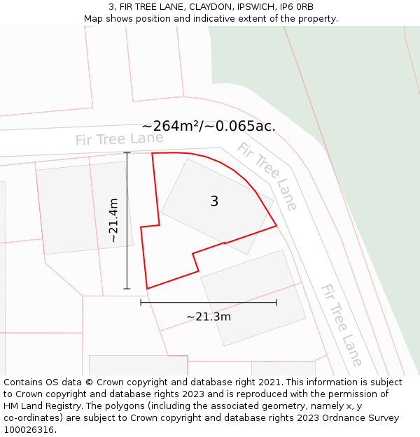 3, FIR TREE LANE, CLAYDON, IPSWICH, IP6 0RB: Plot and title map