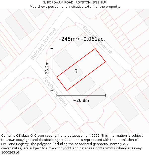 3, FORDHAM ROAD, ROYSTON, SG8 9UF: Plot and title map