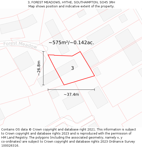 3, FOREST MEADOWS, HYTHE, SOUTHAMPTON, SO45 3RH: Plot and title map