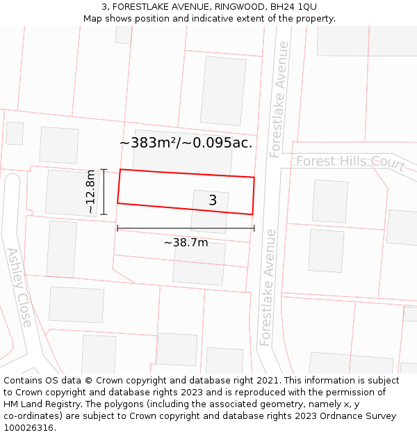 3, FORESTLAKE AVENUE, RINGWOOD, BH24 1QU: Plot and title map