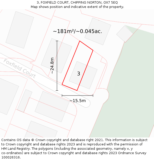 3, FOXFIELD COURT, CHIPPING NORTON, OX7 5EQ: Plot and title map