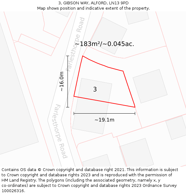 3, GIBSON WAY, ALFORD, LN13 9PD: Plot and title map