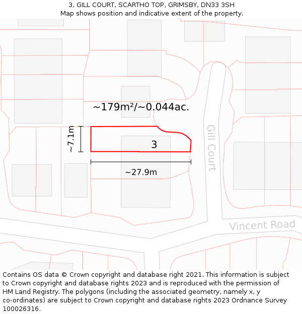 3, GILL COURT, SCARTHO TOP, GRIMSBY, DN33 3SH: Plot and title map