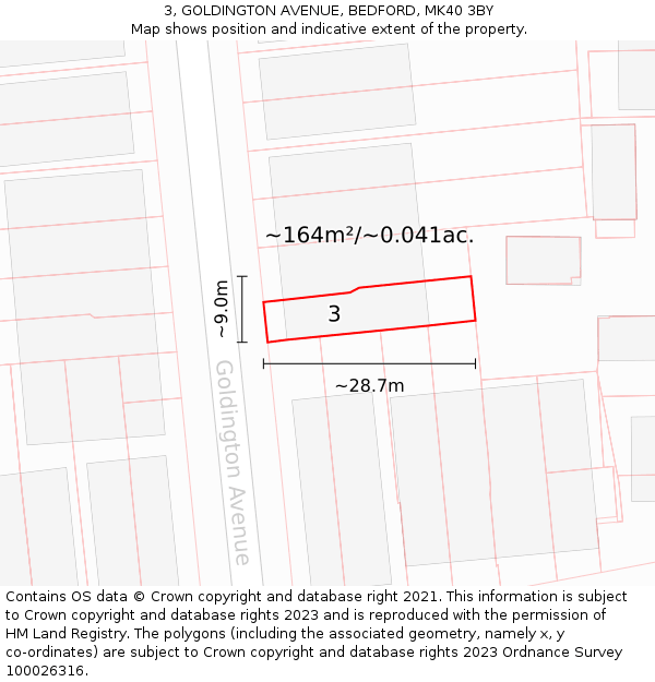 3, GOLDINGTON AVENUE, BEDFORD, MK40 3BY: Plot and title map
