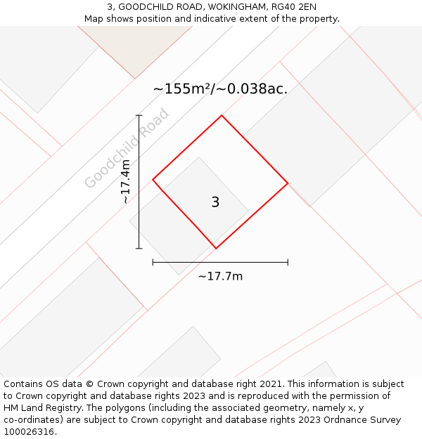 3, GOODCHILD ROAD, WOKINGHAM, RG40 2EN: Plot and title map