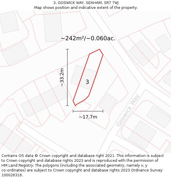 3, GOSWICK WAY, SEAHAM, SR7 7WJ: Plot and title map