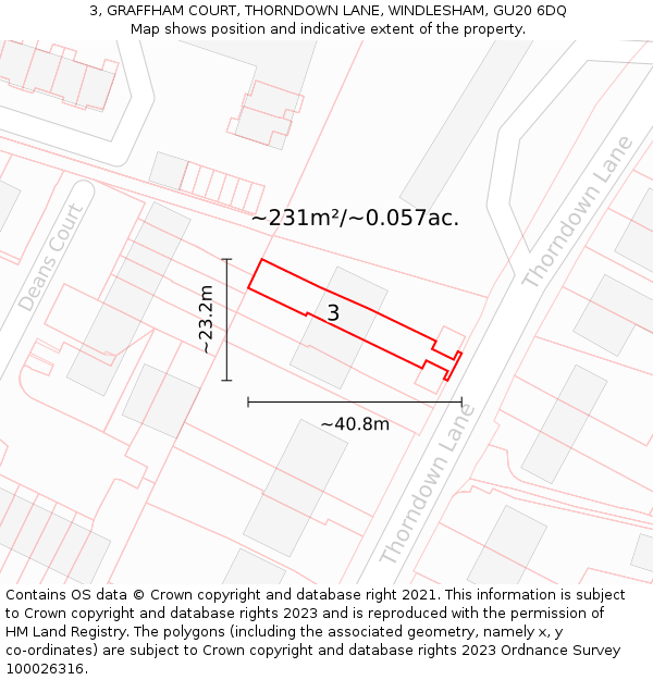 3, GRAFFHAM COURT, THORNDOWN LANE, WINDLESHAM, GU20 6DQ: Plot and title map