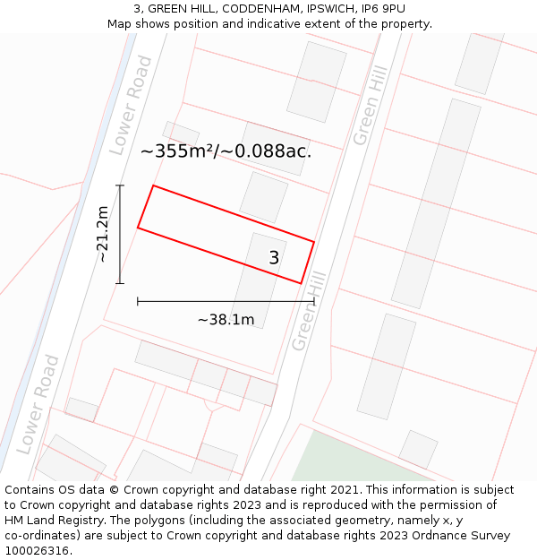 3, GREEN HILL, CODDENHAM, IPSWICH, IP6 9PU: Plot and title map