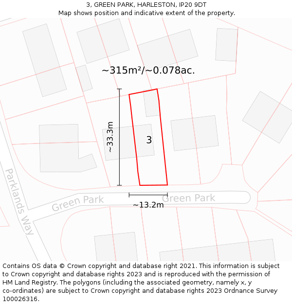 3, GREEN PARK, HARLESTON, IP20 9DT: Plot and title map