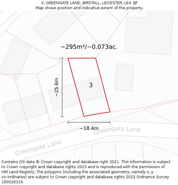 3, GREENGATE LANE, BIRSTALL, LEICESTER, LE4 3JF: Plot and title map