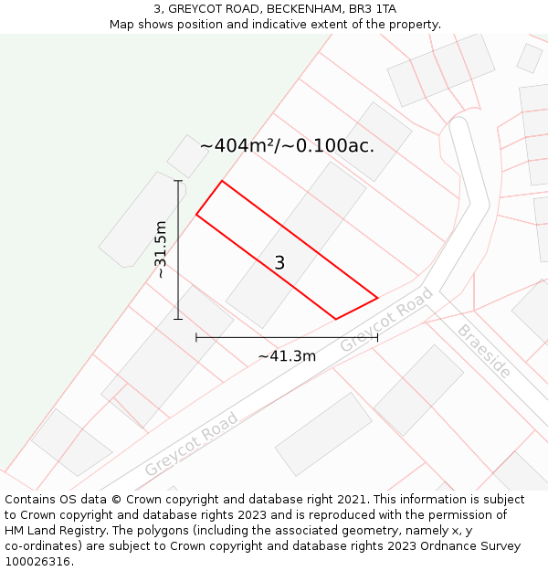 3, GREYCOT ROAD, BECKENHAM, BR3 1TA: Plot and title map
