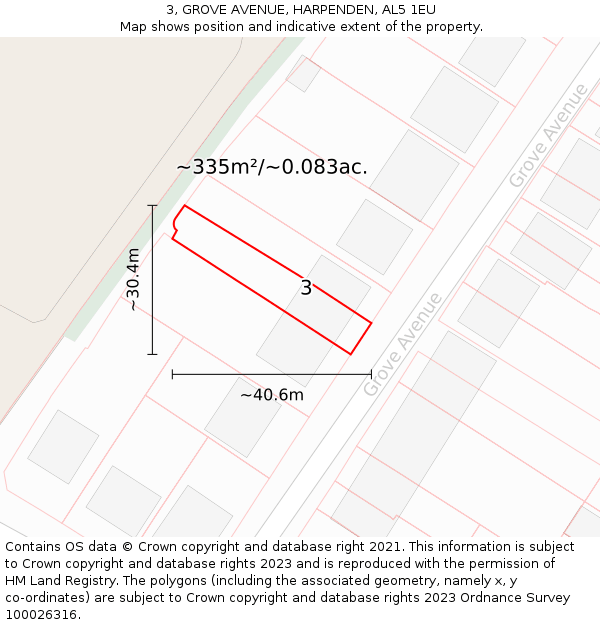 3, GROVE AVENUE, HARPENDEN, AL5 1EU: Plot and title map