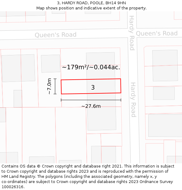 3, HARDY ROAD, POOLE, BH14 9HN: Plot and title map