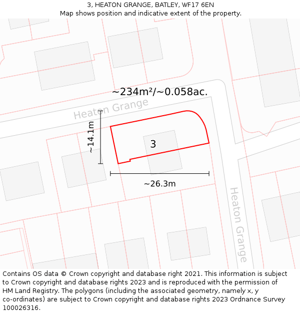 3, HEATON GRANGE, BATLEY, WF17 6EN: Plot and title map