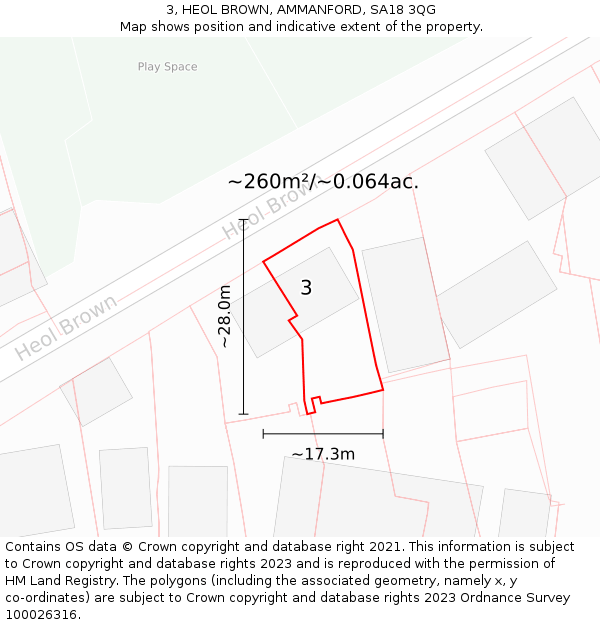 3, HEOL BROWN, AMMANFORD, SA18 3QG: Plot and title map