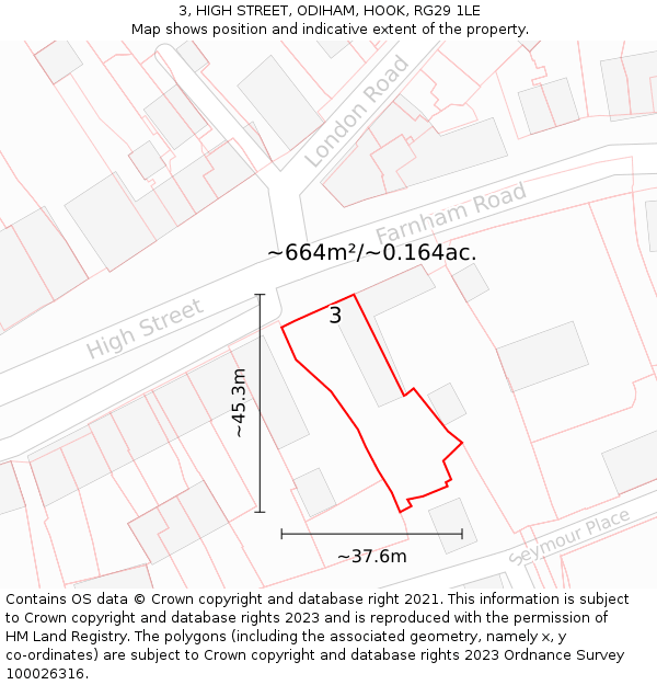 3, HIGH STREET, ODIHAM, HOOK, RG29 1LE: Plot and title map