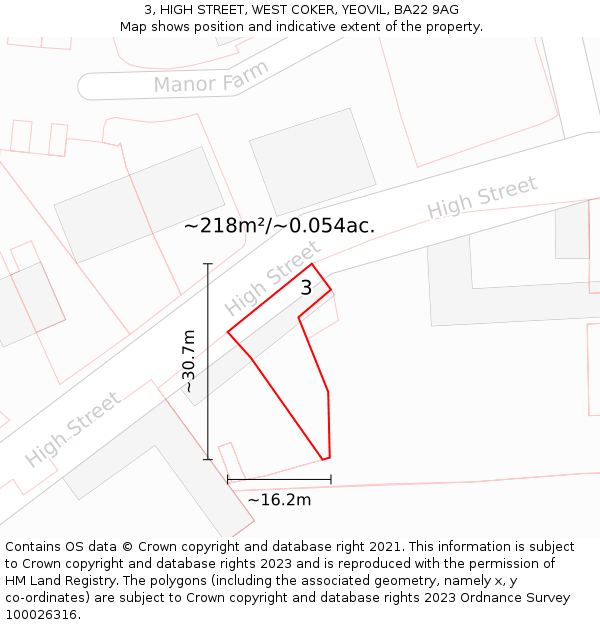 3, HIGH STREET, WEST COKER, YEOVIL, BA22 9AG: Plot and title map