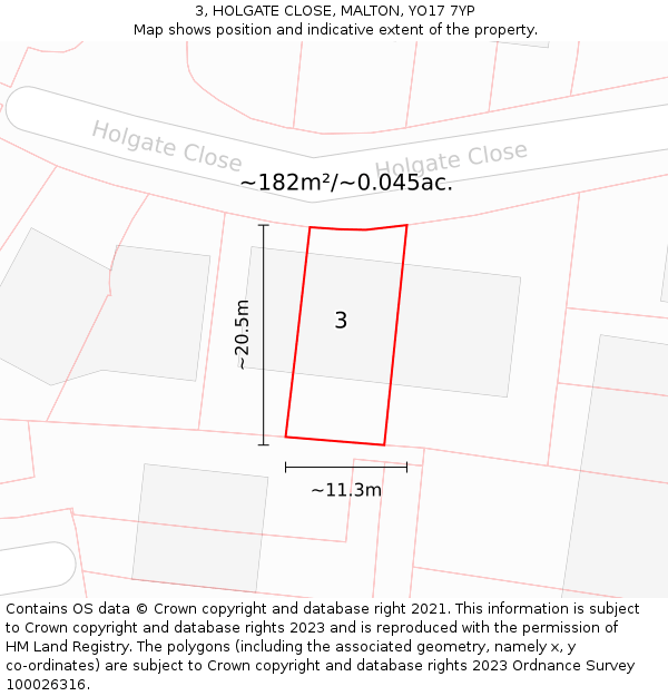 3, HOLGATE CLOSE, MALTON, YO17 7YP: Plot and title map