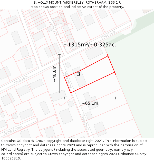 3, HOLLY MOUNT, WICKERSLEY, ROTHERHAM, S66 1JR: Plot and title map