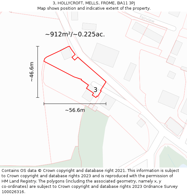 3, HOLLYCROFT, MELLS, FROME, BA11 3PJ: Plot and title map