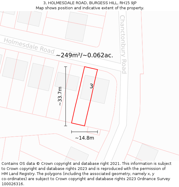 3, HOLMESDALE ROAD, BURGESS HILL, RH15 9JP: Plot and title map