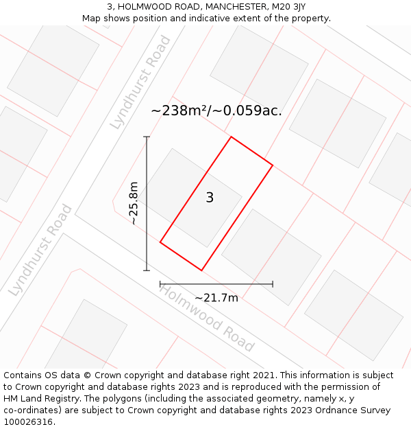 3, HOLMWOOD ROAD, MANCHESTER, M20 3JY: Plot and title map