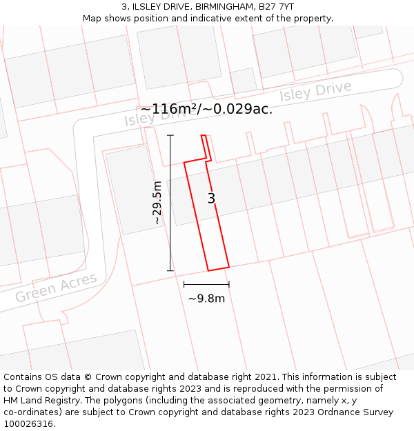 3, ILSLEY DRIVE, BIRMINGHAM, B27 7YT: Plot and title map