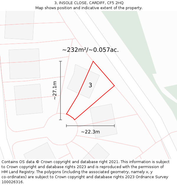 3, INSOLE CLOSE, CARDIFF, CF5 2HQ: Plot and title map