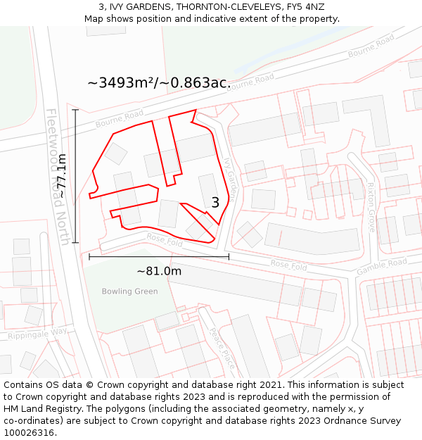 3, IVY GARDENS, THORNTON-CLEVELEYS, FY5 4NZ: Plot and title map