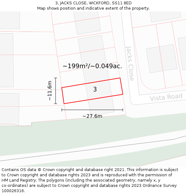 3, JACKS CLOSE, WICKFORD, SS11 8ED: Plot and title map