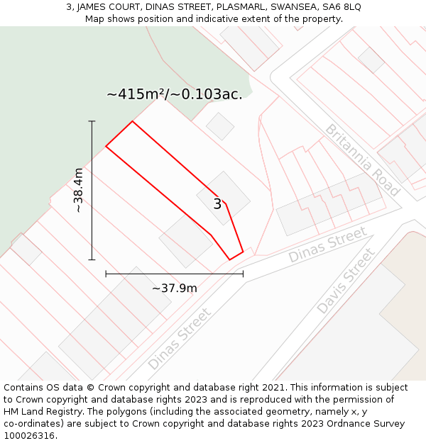 3, JAMES COURT, DINAS STREET, PLASMARL, SWANSEA, SA6 8LQ: Plot and title map