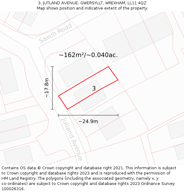 3, JUTLAND AVENUE, GWERSYLLT, WREXHAM, LL11 4QZ: Plot and title map