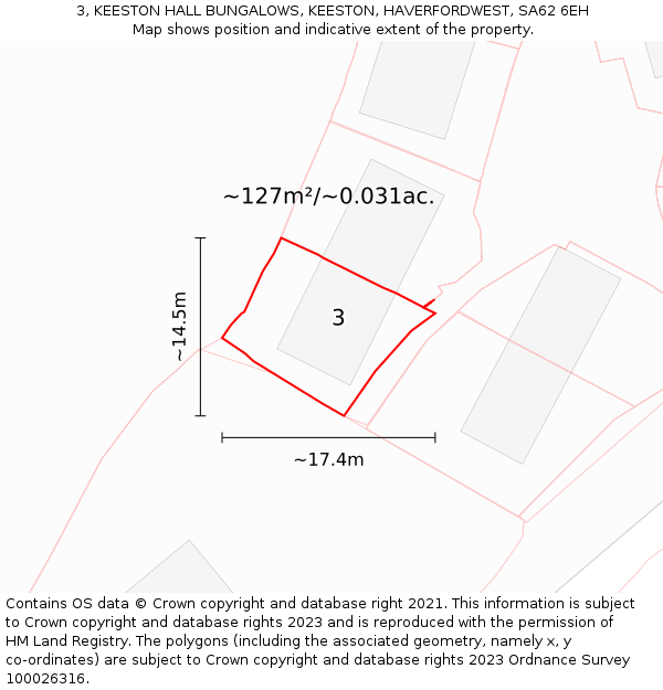 3, KEESTON HALL BUNGALOWS, KEESTON, HAVERFORDWEST, SA62 6EH: Plot and title map