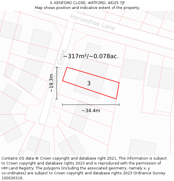 3, KENFORD CLOSE, WATFORD, WD25 7JF: Plot and title map