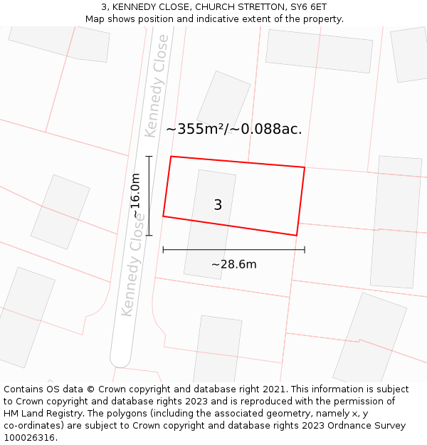 3, KENNEDY CLOSE, CHURCH STRETTON, SY6 6ET: Plot and title map