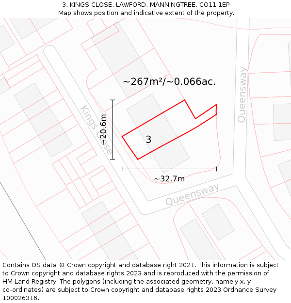 3, KINGS CLOSE, LAWFORD, MANNINGTREE, CO11 1EP: Plot and title map