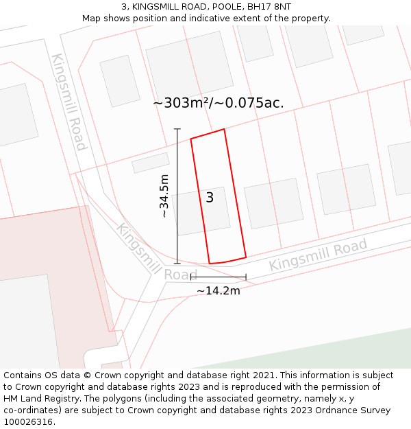 3, KINGSMILL ROAD, POOLE, BH17 8NT: Plot and title map