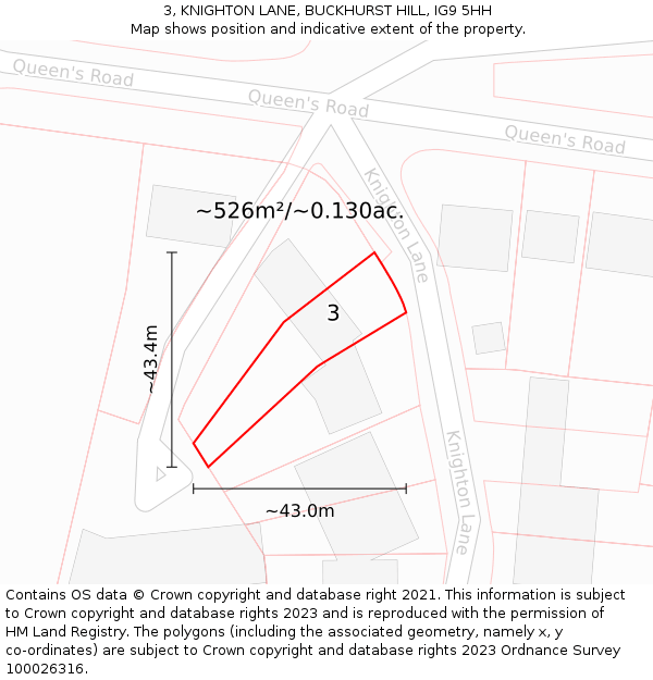 3, KNIGHTON LANE, BUCKHURST HILL, IG9 5HH: Plot and title map