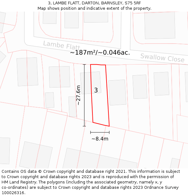 3, LAMBE FLATT, DARTON, BARNSLEY, S75 5RF: Plot and title map