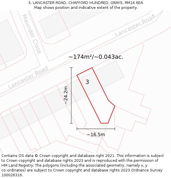 3, LANCASTER ROAD, CHAFFORD HUNDRED, GRAYS, RM16 6EA: Plot and title map