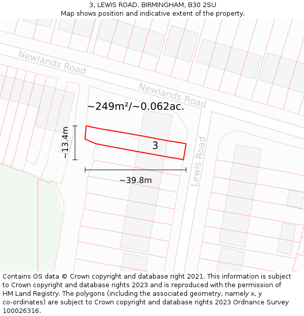 3, LEWIS ROAD, BIRMINGHAM, B30 2SU: Plot and title map