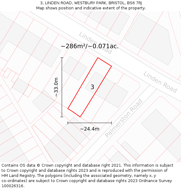 3, LINDEN ROAD, WESTBURY PARK, BRISTOL, BS6 7RJ: Plot and title map