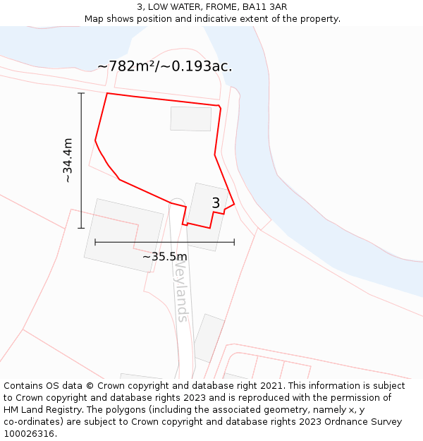 3, LOW WATER, FROME, BA11 3AR: Plot and title map