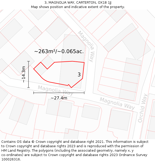 3, MAGNOLIA WAY, CARTERTON, OX18 1JJ: Plot and title map