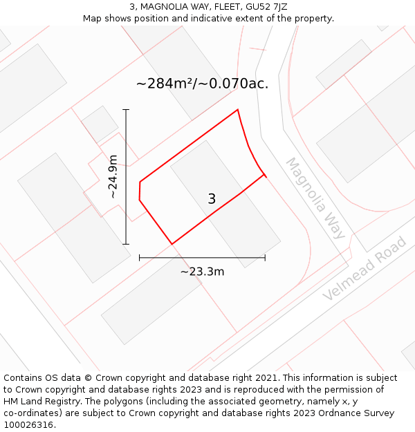 3, MAGNOLIA WAY, FLEET, GU52 7JZ: Plot and title map