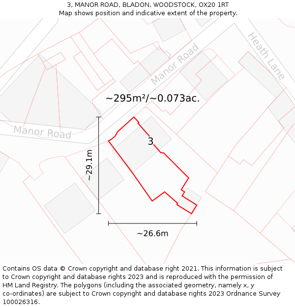 3, MANOR ROAD, BLADON, WOODSTOCK, OX20 1RT: Plot and title map